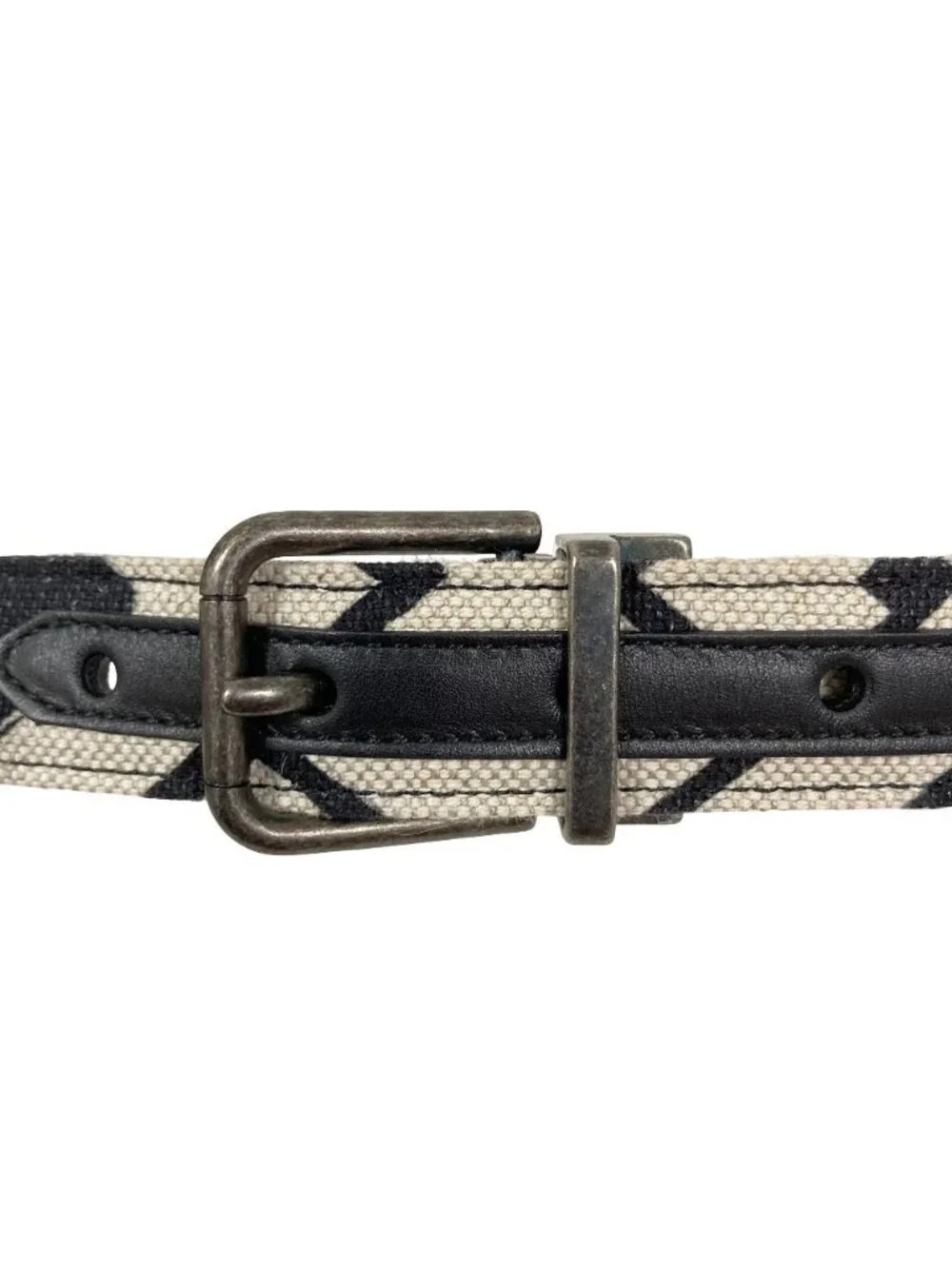 Dolce & Gabbana D&G All Over Pattern Canvas Leather Belt 105 Black Ivory